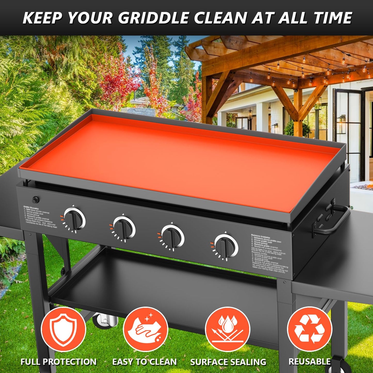 rumlick 36" Silicone Griddle Mat Cover for Blackstone, Heavy Duty Silicone Cover, All Year Round Griddle Top Protective Mat for Black Stone Accessories