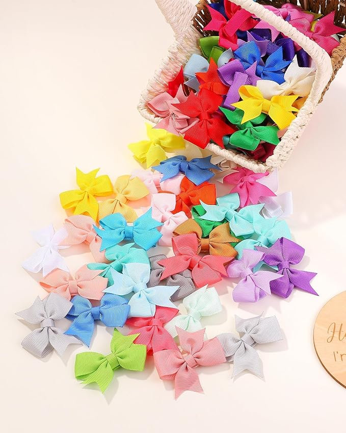 doboi 80PCS 2'' Baby Girls Fully Lined Grosgrain Boutique Solid Color Ribbon Mini Hair Bows Clips for Teens Infants Kids Toddlers Newborn Children Set of 40 Pairs