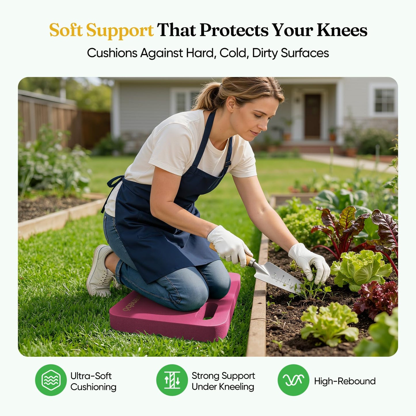 Grenebo High-Density NBR Foam Garden Kneeling Pad, 1.6" Extra Thick Gardening Pads for Kneeling, Ultra Soft Kneeling Pads for Gardening, Work, Exercise, Yoga, 17.3×11×1.6 in (2, Pink Purple)