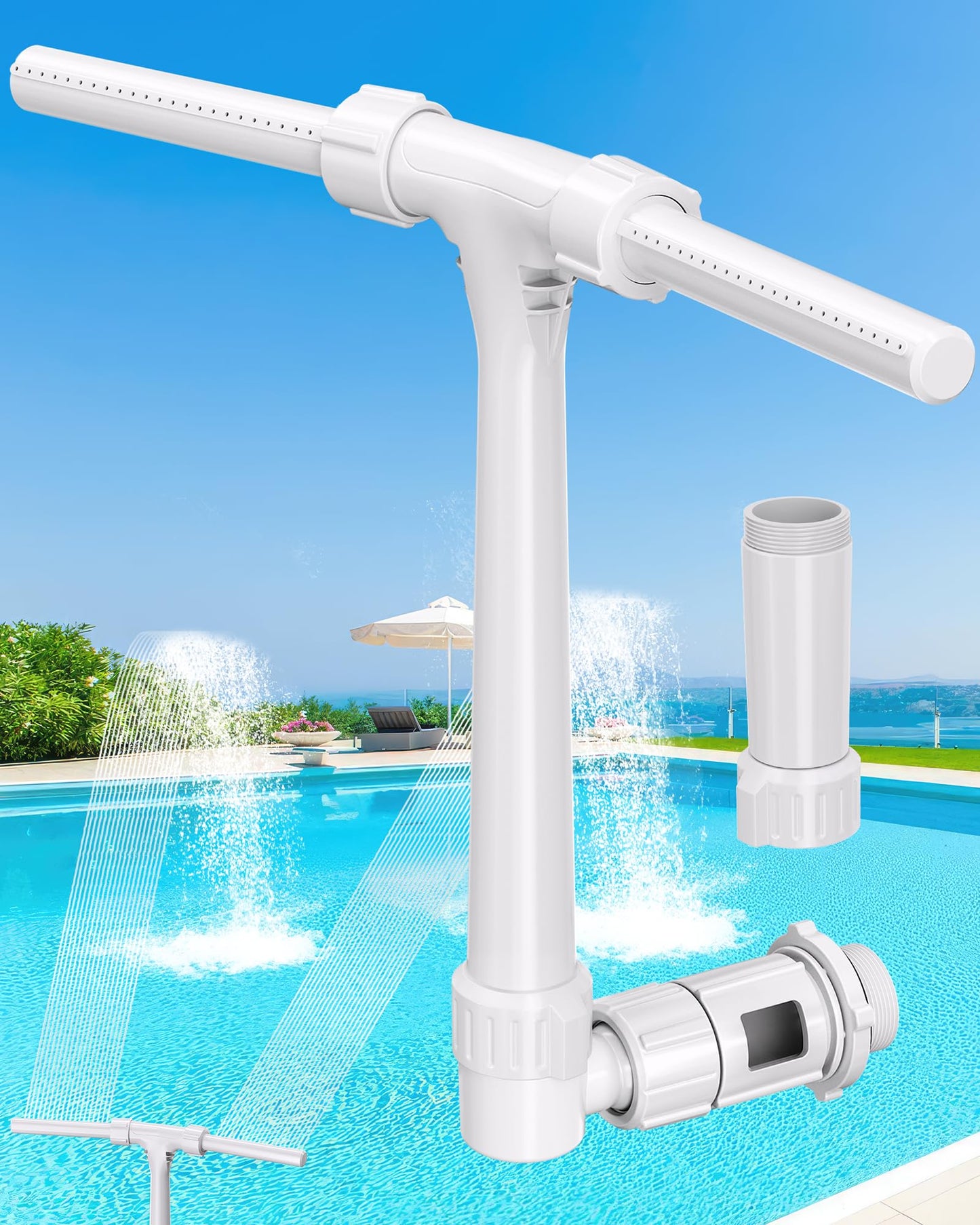 POOLHOUR [Patented] 2026 Height Upgrade Pool Fountain for Above Ground/Inground Pools with Dual High-Pressure Spray, 360° Adjustable Cooling Jet & Relaxation - Waterfall Sprinkler Cooler