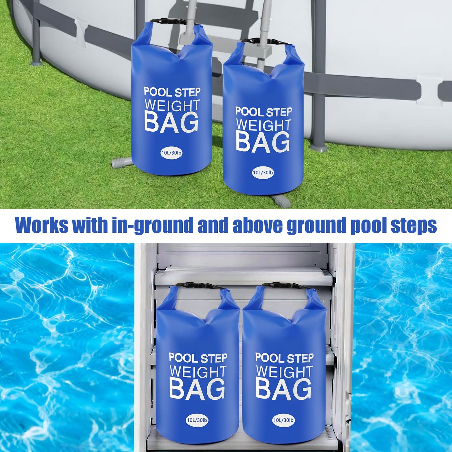 2 Pack 30lb Universal Pool Ladder Weights, No Breaken Pool Step Weights for Above Ground Pools, 500D PVC Waterproof Pool Stair Weights Pool Sand Bags for Above Ground Swimming Pools Stair (Blue)