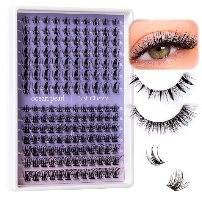 Ocean Pearl Lash Clusters Kit 154pcs 10-18mm manga/anime-inspired lashes clusters,spike-effect cluster lashes,Eyelashes,DIY Cluster Eyelash Extensions kit with lash bond+seal+remover+tweezers-M32+M35