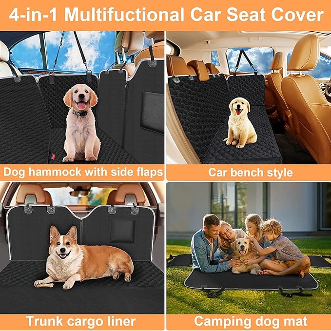 Mancro Dog Hammock for Car, 2025 Upgraded 600D Heavy Duty Waterproof & Scratch-Resistant Dog Car Seat Cover, Back Seat Pet Cover for Dogs with Sedan, Trucks and SUVs, Standard, All Black