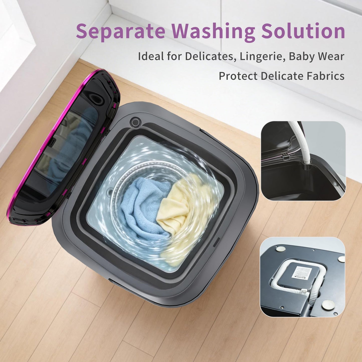 Ugupy 13L Portable Washing Machine, Foldable Mini Washing Machine with Spin Basket & 3 Cleaning Modes, Small Laundry Machine for Underwear, Baby Clothes, Socks, Compact Design for Travel Apartment RV