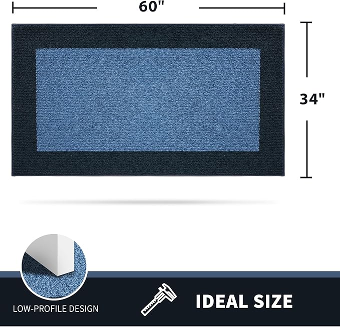 PURRUGS Dirt Trapping Door Mat 34" x 60", Non-Slip Washable Entry Mat, Dog Doormat, Front Door Mat, Super Absorbent Entrance Mat for Muddy Shoes & Paws, Light Blue & Navy