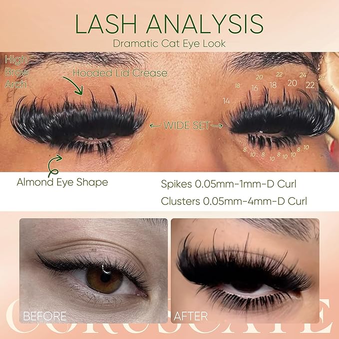 Lash Clusters with Bottom Lashes Spike Long 26mm Lash Clusters with Spikes 260D Volume Eyelash Clusters DIY Cluster Eyelash Extensions Mega Style Individual Bottom Lashes Extension by CORUSCATE