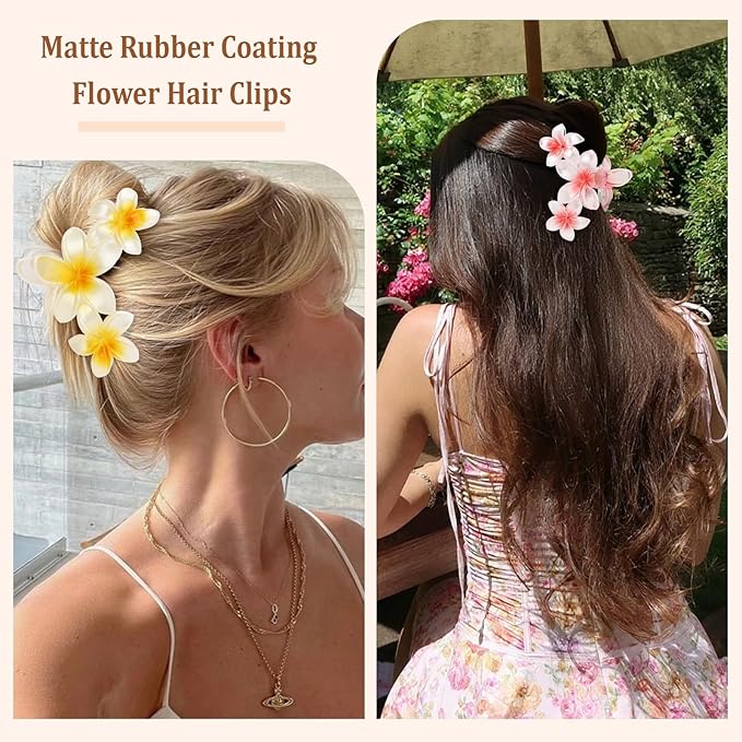 ANBALA 4PCS Hawaiian Flower Hair Clips, Large Claw Clips for Women Tropical Flower Clip Non-Slip Strong Hold Beach Hair Accessories