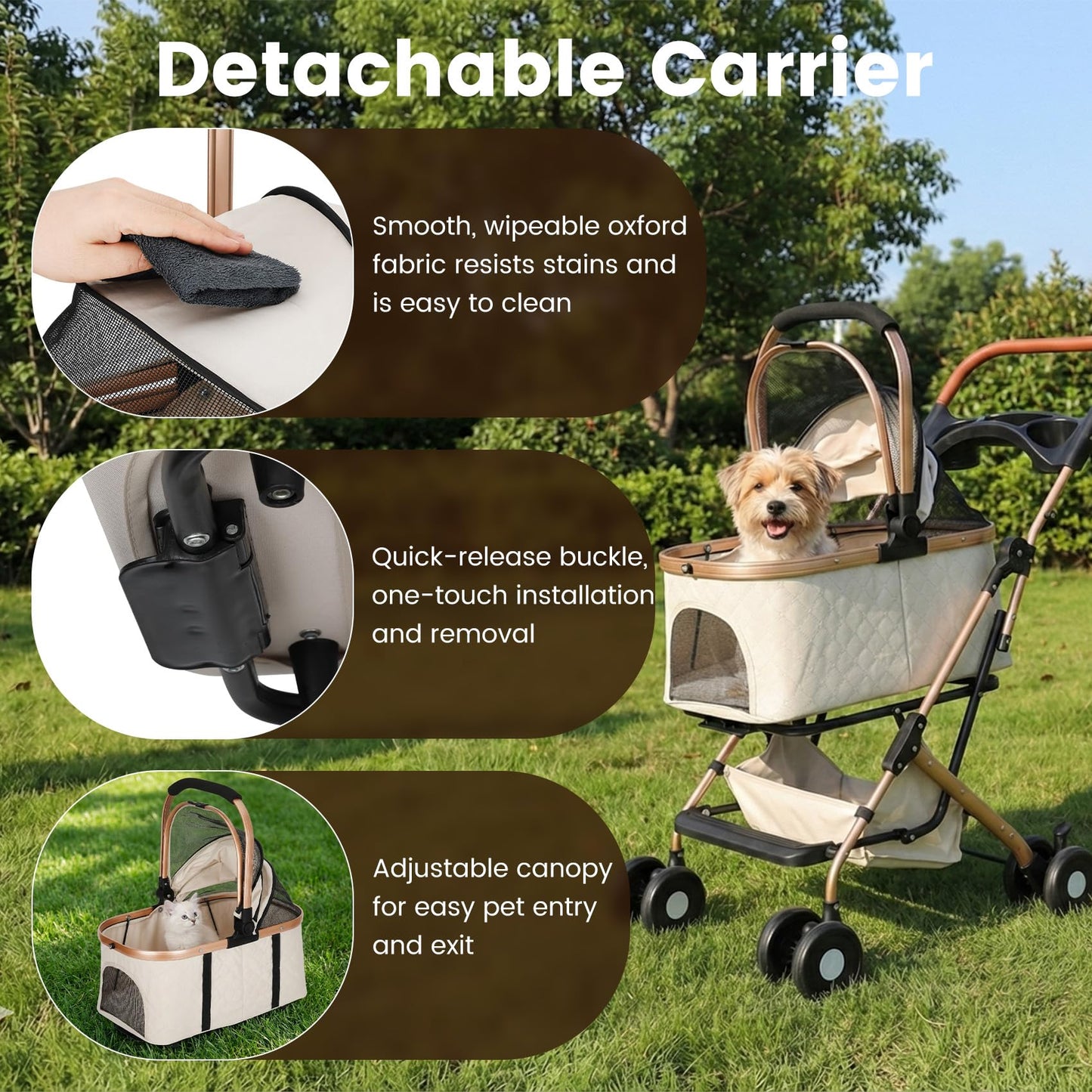 Gereat Dog Stroller for Small & Medium Dogs & Cats, Foldable Pet Stroller Wagon Carries Up to 44 lbs, Dog Wagon with Storage Basket and Cup Holders, Plus a Removable Portable Pet Carrier