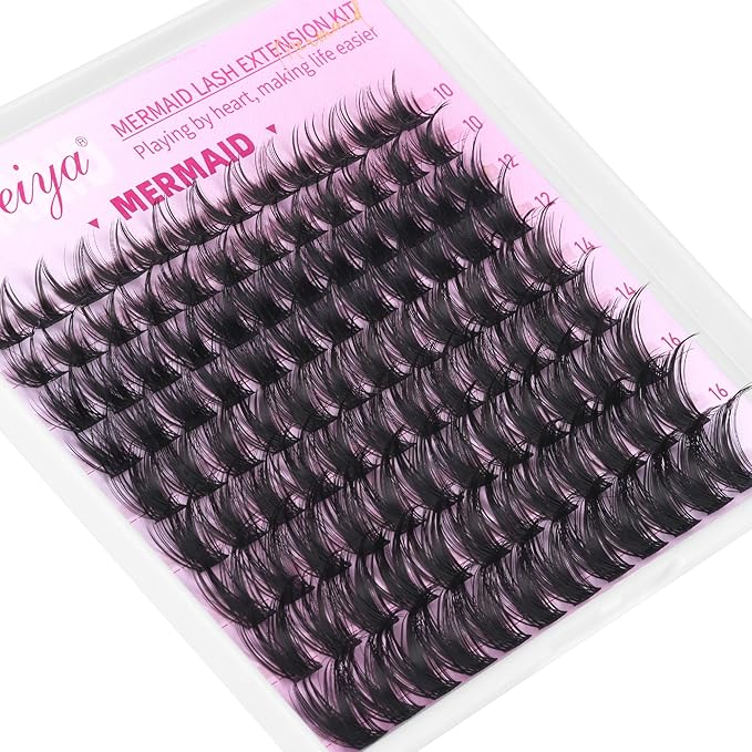 Geeneiya MERMAID Lash Clusters, 10-18MM Wispy Eyelash Clusters, D Curvature Natural Cluster Lashes for Beginners, Waterproof Cluster Eyelash Extensions DIY Lashes (Not Kit)