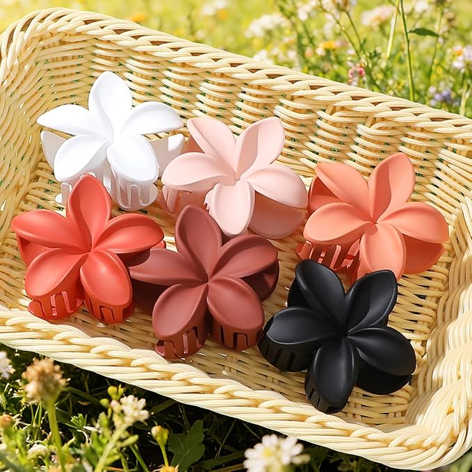 Flower Hair Clips for Women 6 Pcs Hawaiian Large Claw Clips Plumeria Medium Hair Claw Clips for Thick Thin Hair Hibiscus Tropical Beach Hair Accessories for Women Girls and Girls (Orange)