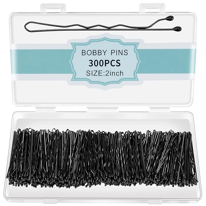 300 Pcs Bobby Pins Black, Hair Pins for Women Girls and Kids, Invisible Wave Hair clips Bulk with Storage box, Pain-Free Hairpins（2 Inch Black）