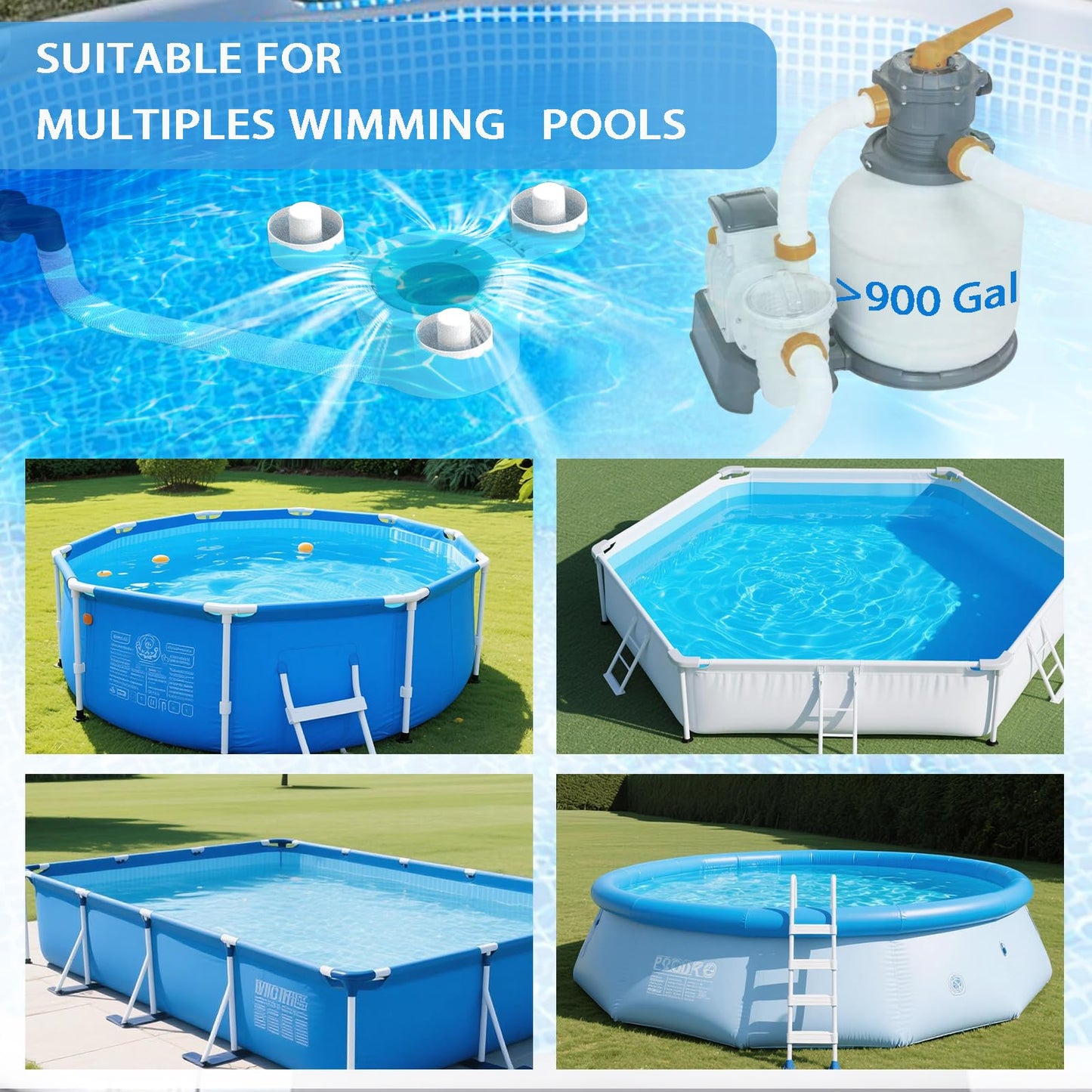 JJ JIANJIN Above Ground Pool Skimmer,No Installation Required, no Adjustable Bracket Required,Comes with 10 Filter Socks, Special Note: The Pool Pump Flow Rate Must not Exceed 1100 GPH(Turquoise)
