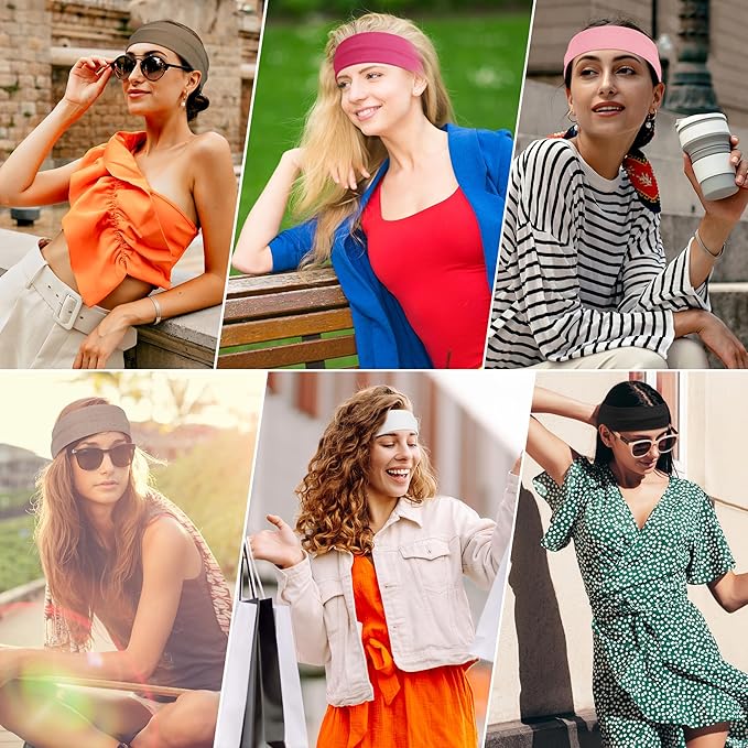 Ztomine Headbands for Women, 8pcs Stretchy Non Slip Soft Cotton Cloth Hair Bands for Sports, Workout, Yoga and Running