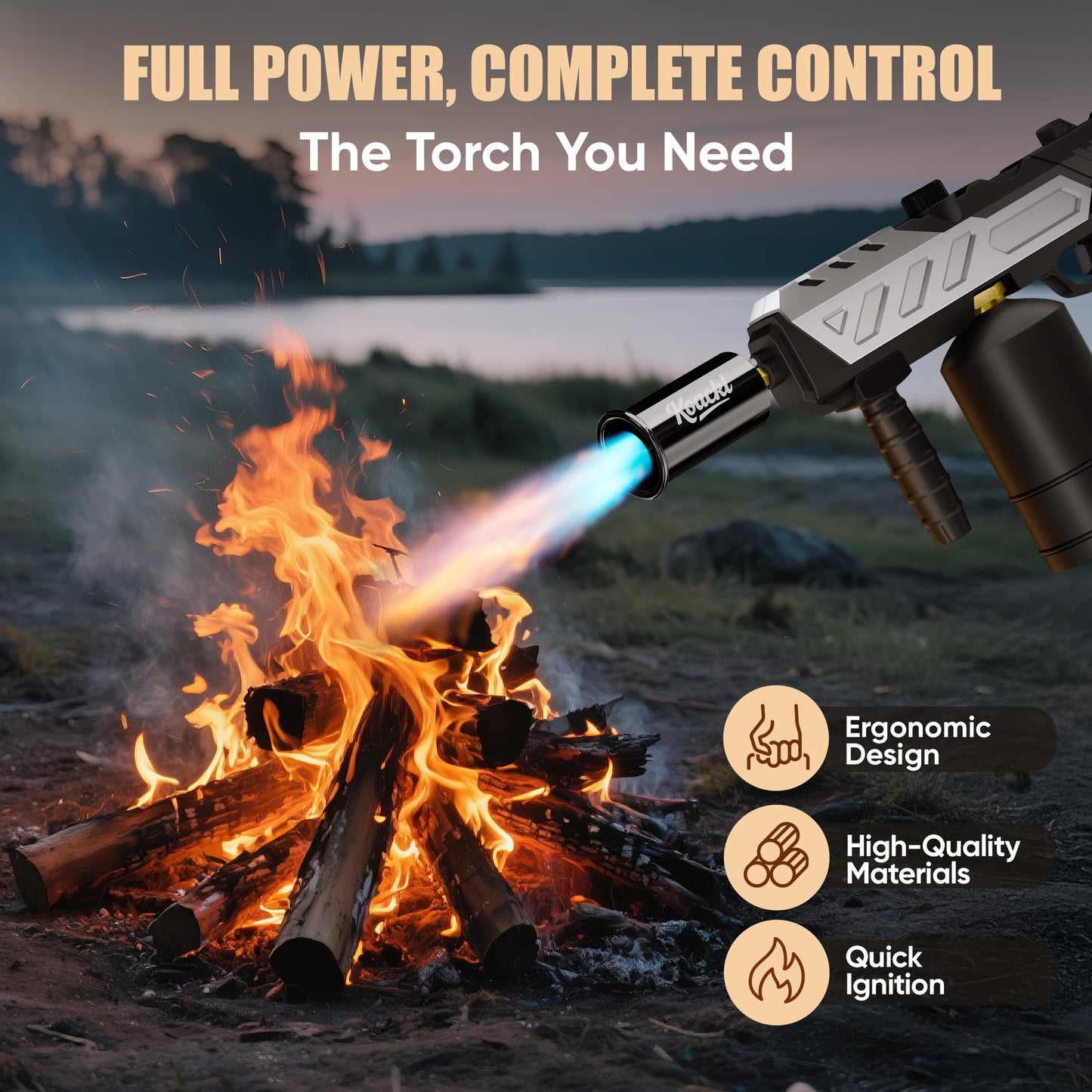 KOACKL Powerful Propane Torch, Blow Torch with Adjustable Flame, Flamethrower Kitchen Torch Burner Gas Welding Kits for Grill, BBQ, Searing Steak, Camping & Charcoal Torch Lighter(Tank Not Included)