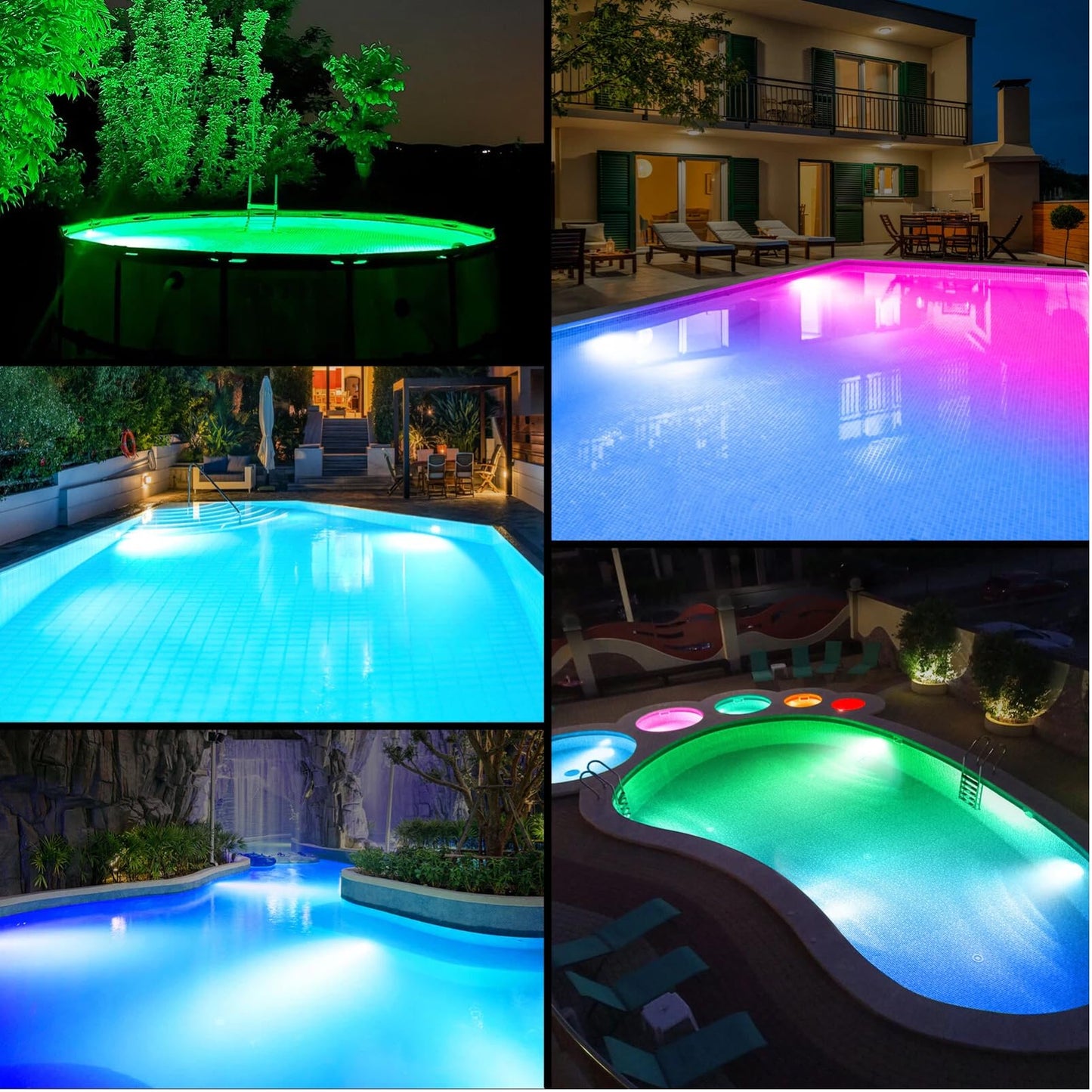 PoolBliss Rechargeable Submersible Pool Lights with Remote, 5000mAh Underwater Led Pool Light for Above Ground Pool Lights Waterproof, 9 Modes Color Changing Magnetic Swimming Inground Pool Lights-2PC
