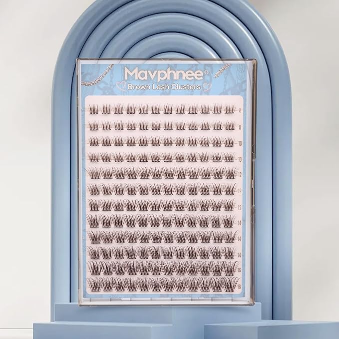 Mavphnee Brown Lash Clusters Dark Brown Eyelash Extensions Natural Cluster Lashes CC-Curly PestaÃÂ±as Postizas Wispy Individual Lash Extensions 3D Lash 8-16MM Brown Eyelash Clusters 144PCS DIY at Home