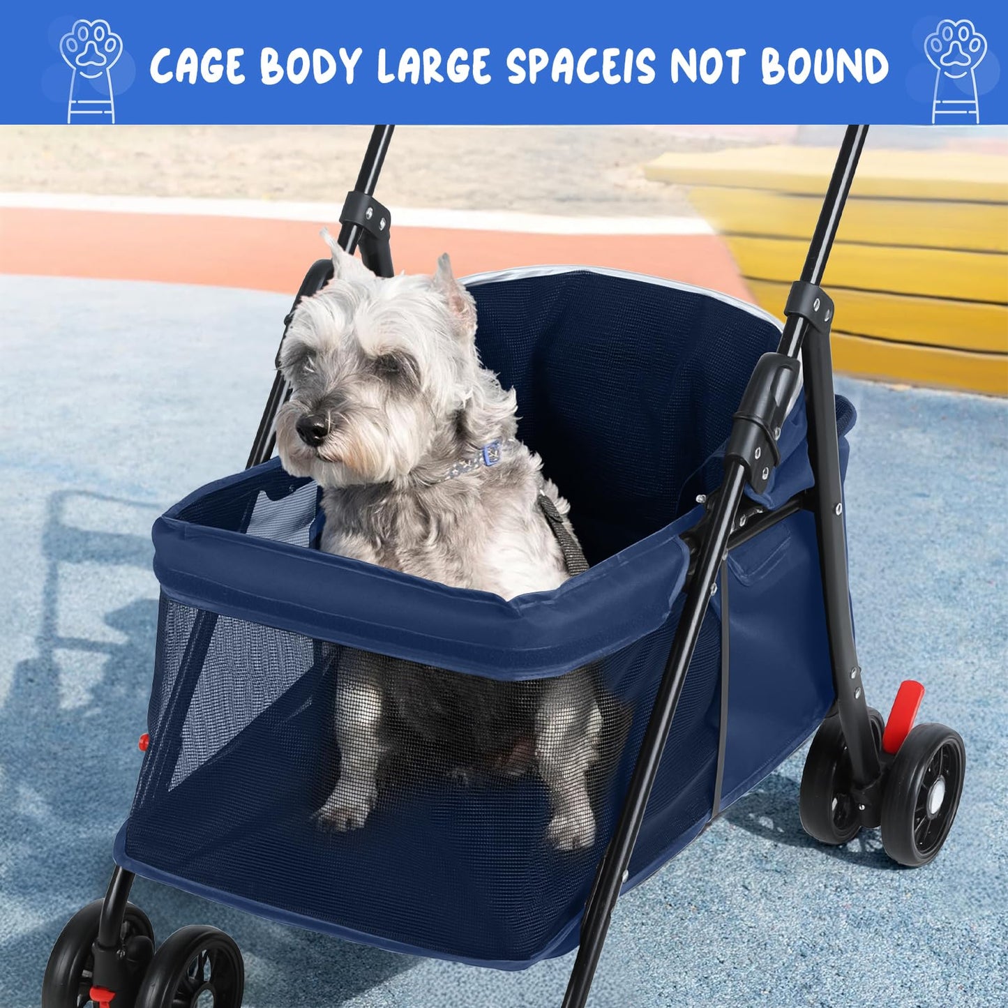 sxvbdway 4 Wheels Pet Stroller for Medium Small Dog up to 50lbs, Dog Cat Stroller, Outdoor Travel Pet Folding Strollers, Cat Cage Strollers with Cup Holder, Breathable and Visible Mesh (1 Set-Blue)