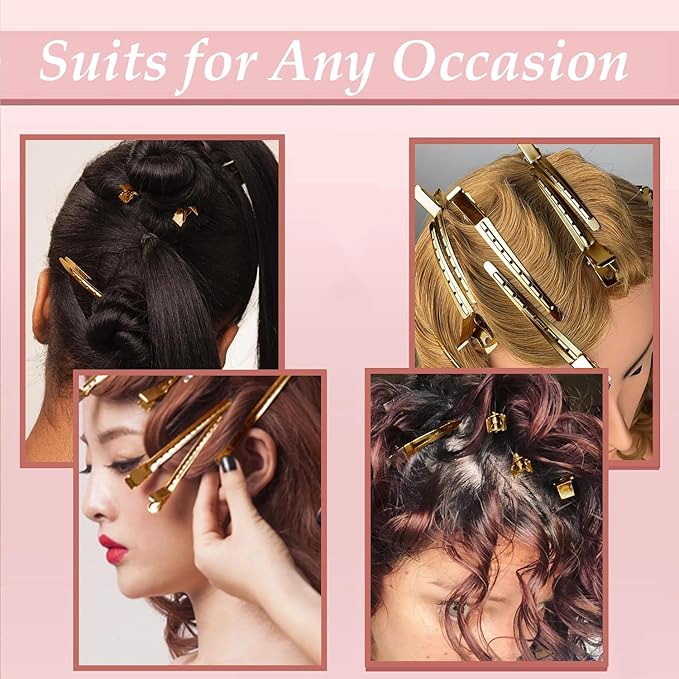40 PCS 3.5 Inch Golden Duck Billed Clips,Metal Alligator Curl Hair Clips with Holes for Styling, Coloring, Thick Hair Rollers, Salon Use,Alligator Clips for Women for Thick Hair & Thin Hair,golden