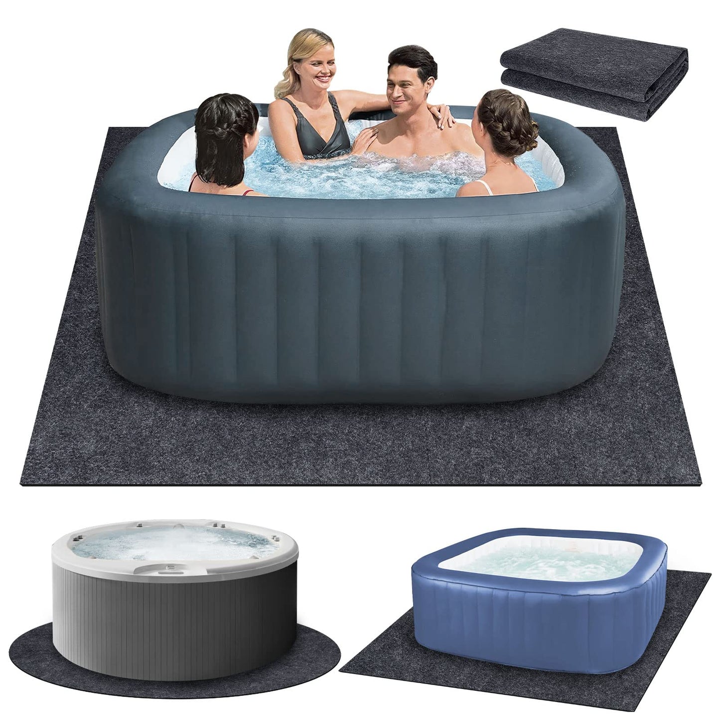 80 * 80 inch Inflatable Hot Tub Mat, Outdoor Indoor, Waterproof Slip-Proof Backing, Absorbent Spa Pool Ground Base Flooring Protector for Hot Tub