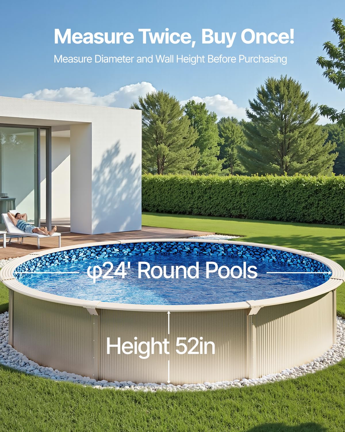 VEVOR 24-ft Round Above Ground Pool Liner, Unibead Pool Liners, Standard Gauge, 52inch Wall Height, Designed for Steel Sided Above-Ground Swimming Pools
