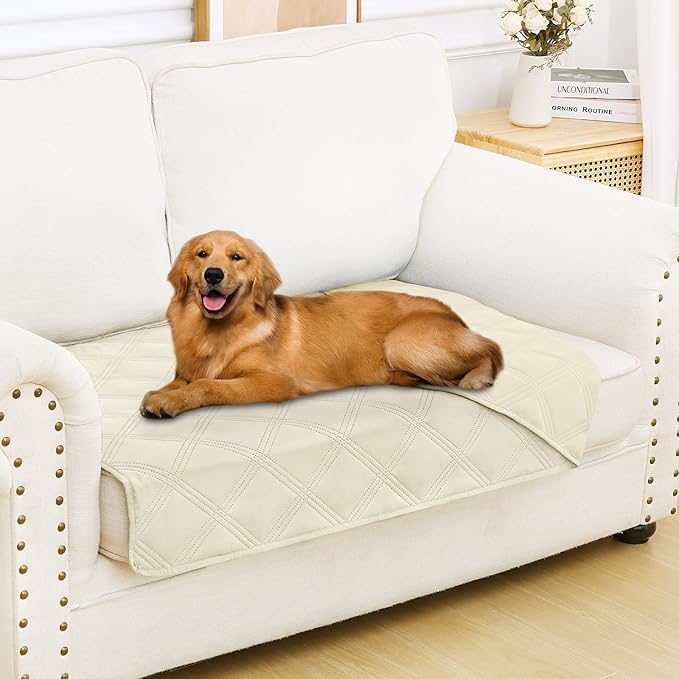 Smiry Waterproof Dog Bed Cover Blanket 30x53, Soft Reversible Pet Blanket, Washable Leakproof Cats Dogs Couch Cover for Sofa, Couch, Furniture, Beige/Beige