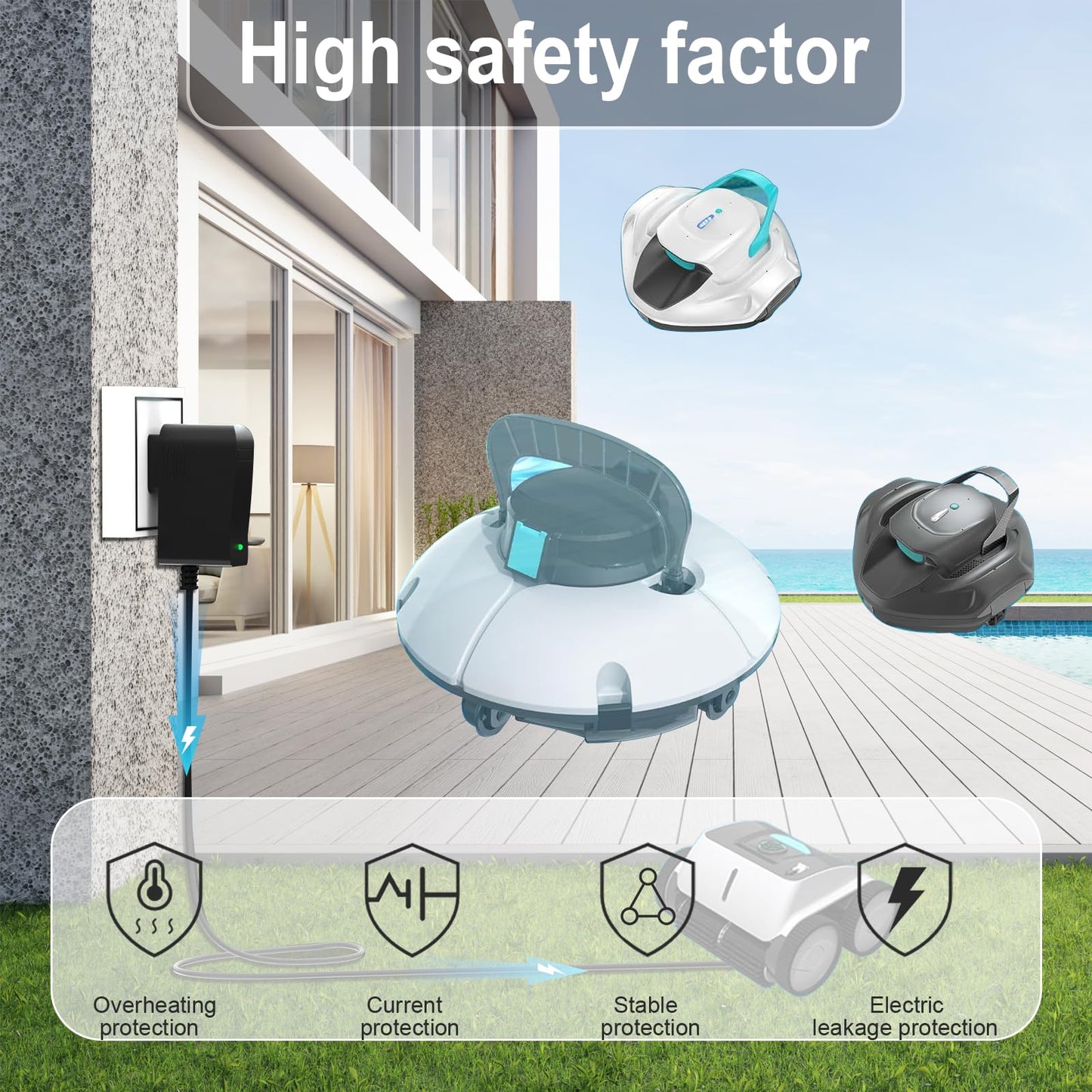 12.6V Charger for Aiper Seagull Pool Vacuum Compatible with aiper Pool Cleaner 600 800 800B SE 1000 1500 P1111 HJ1103J Power Adapter Cord