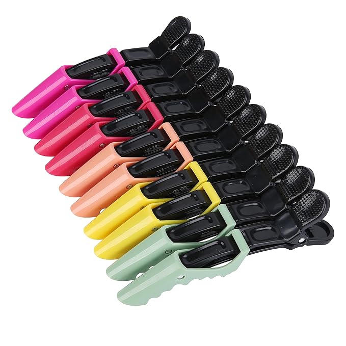 HH&LL Hair Clips for Women – Wide Teeth & Double-Hinged Design – Alligator Styling Sectioning Clips of Professional Hair Salon Quality - 10Pack (RROYG)