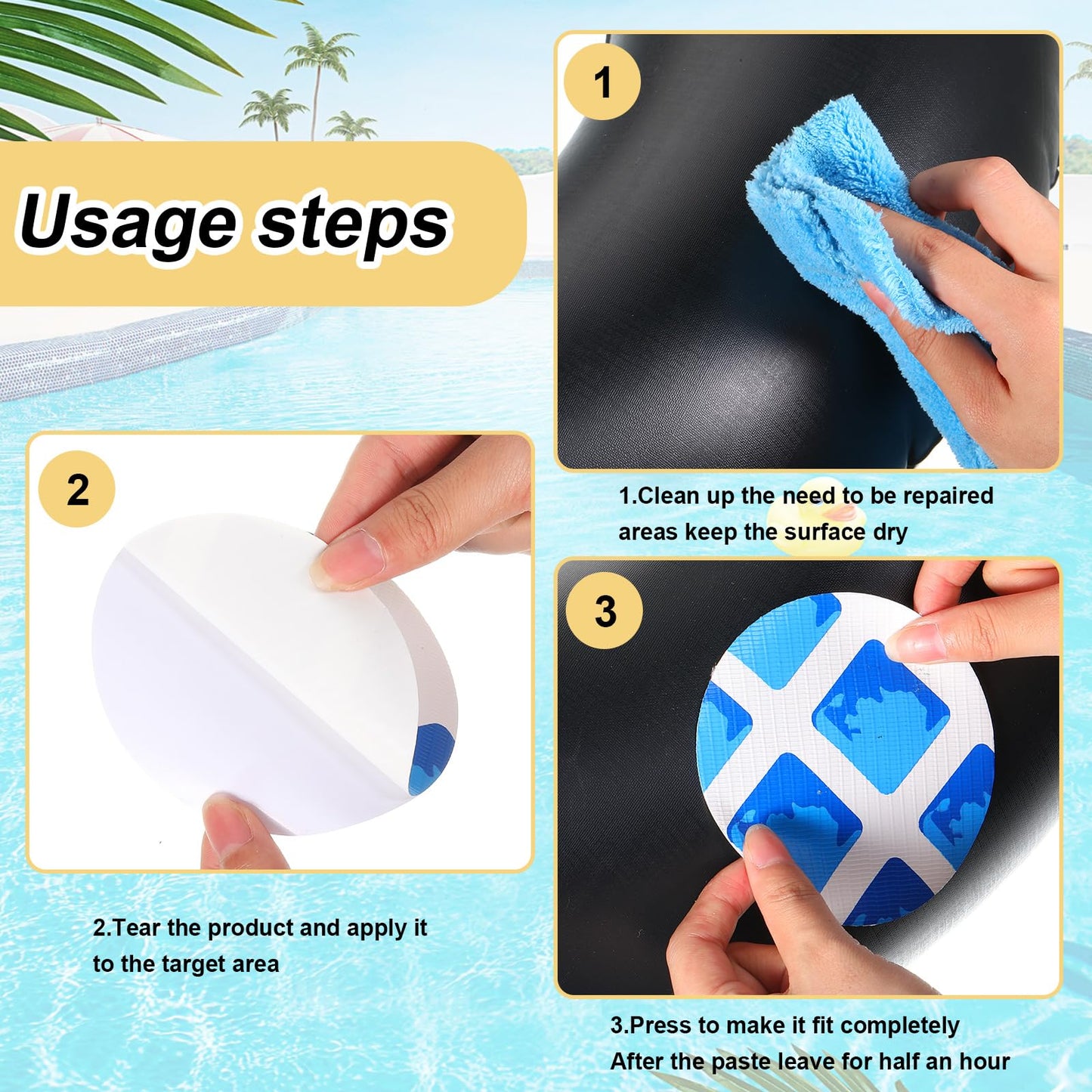 Outus 24 Pcs Vinyl Pool Patch Repair Kit Self Adhesive Pool Liner Plastic Repair Patch Pools Patches for Above Ground Pools Inflatable Boats Air Mattress Products, 4 Inch(Blue Checkered)