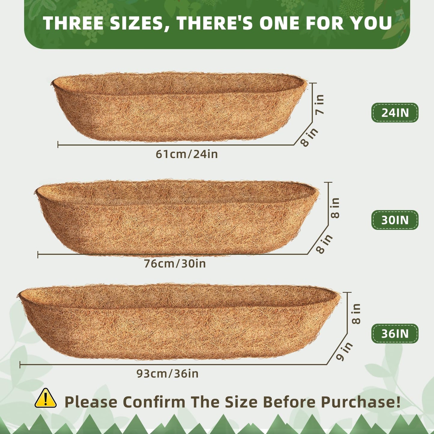 Fansile 24 inch Coco Liners Trough 3 Pack for Window Boxes Planters, Coconut Husk for Railing Hanging Deck Fence Plant Flower Basket, Coco Fiber for Outdoor&Indoor