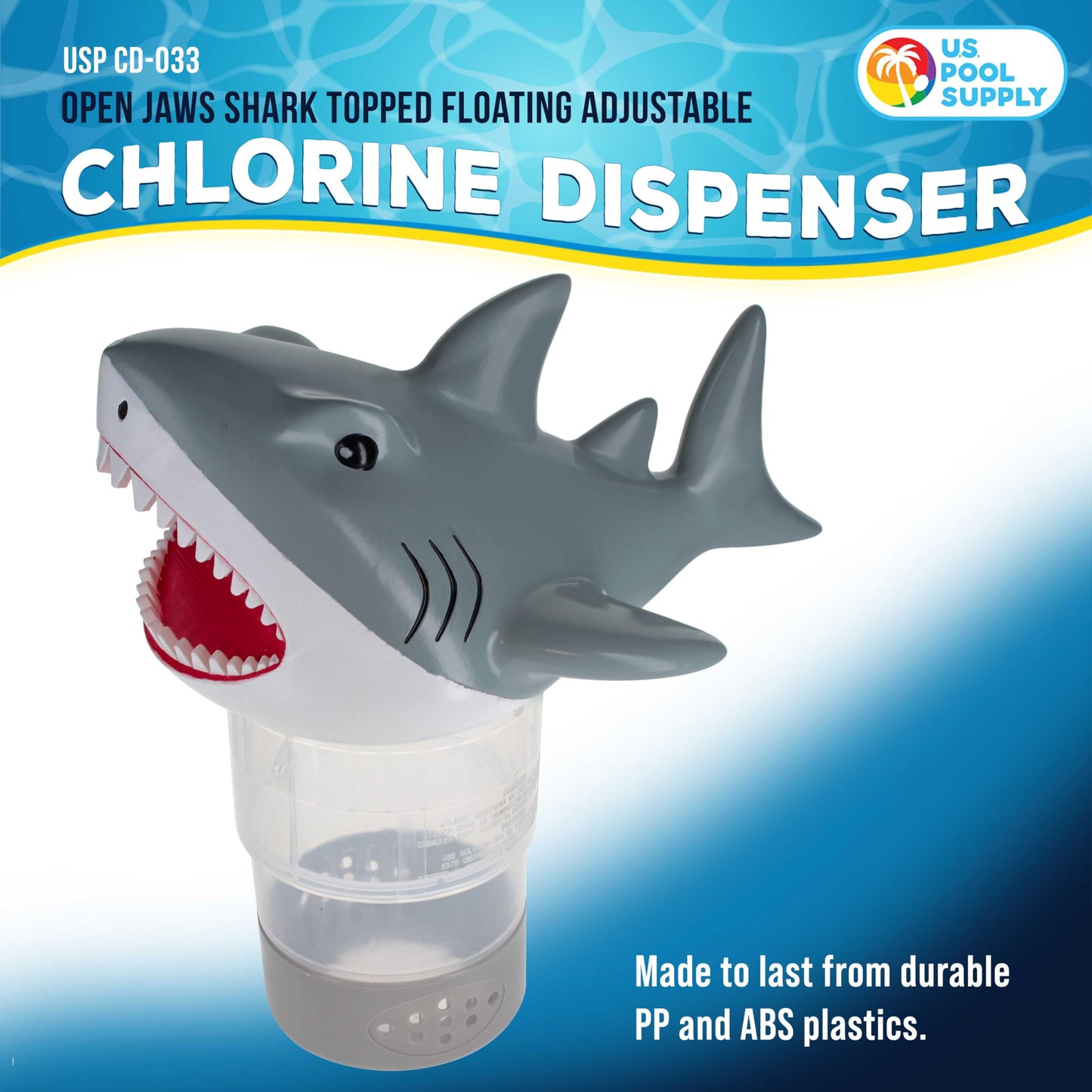U.S. Pool Supply Open Jaws Great White Shark Floating Pool Chlorine Dispenser, Collapsible Base, Holds 3" Tablets - Scary Teeth, Fun Animal Float Floater Decoration, Adjustable Balanced Delivery, Spa