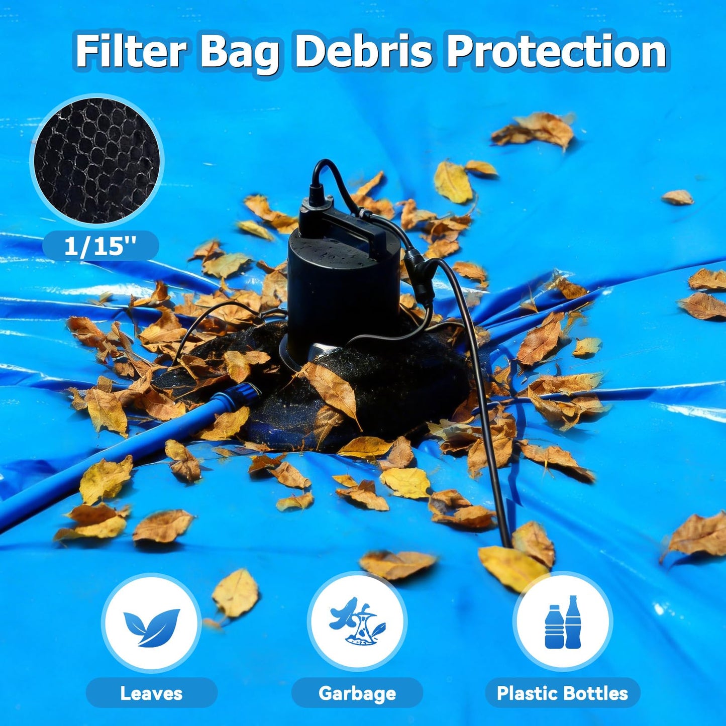 1/2HP Automatic Swimming Pool Cover Pump 3500GPH Submersible Water Pump with 3/4” Check Valve Adapter & 25ft Power Cord 110V Sump Pump for Swimming Pool Hot Tubs Pond Basement Rooftops