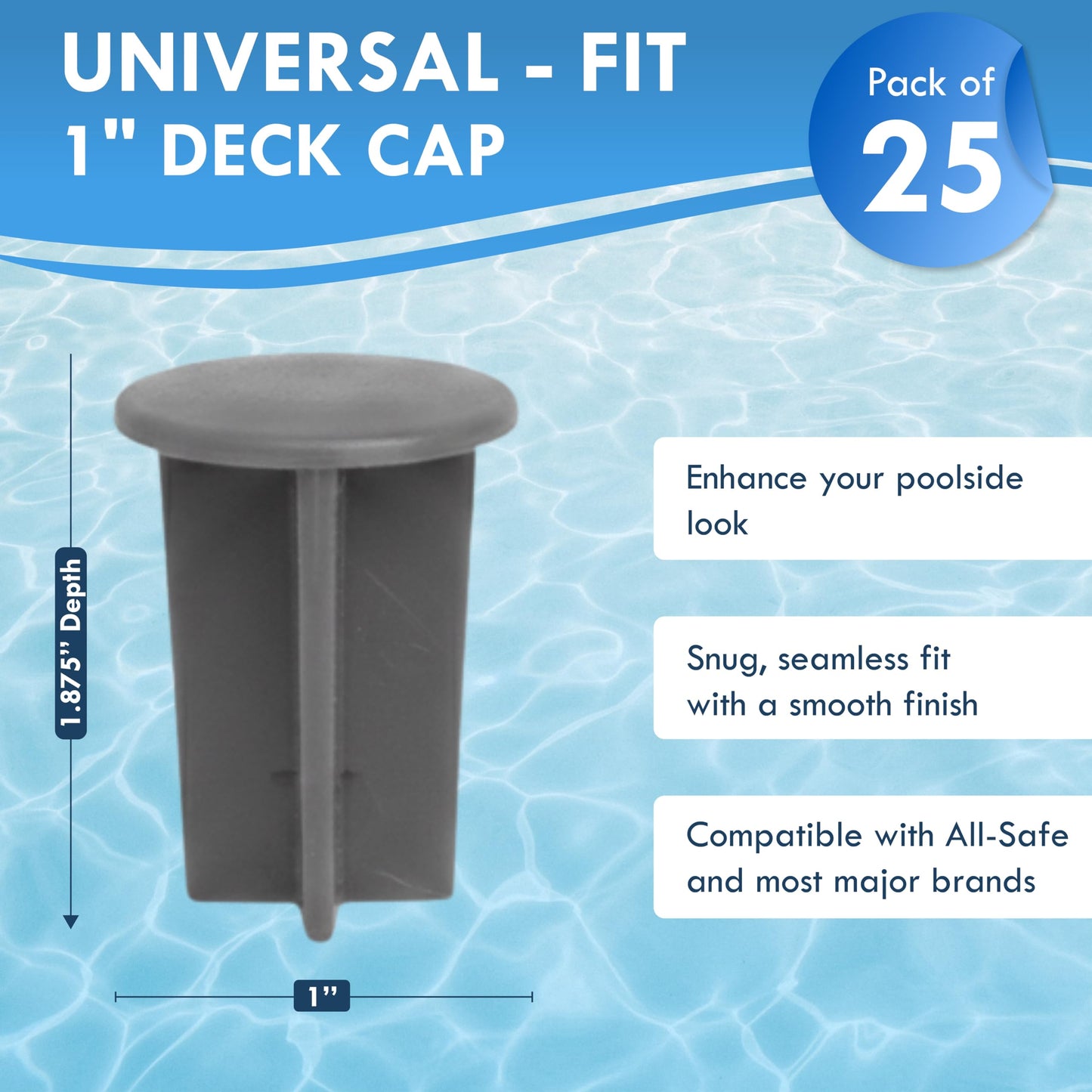 Pool Fence Caps – Putty 25 Pack of 1-Inch Pool Fence Hole Caps – Used for Covering Deck Sleeves in Safety Fencing – Protects Pool Areas When Fence is Removed – Compatible with Most Systems