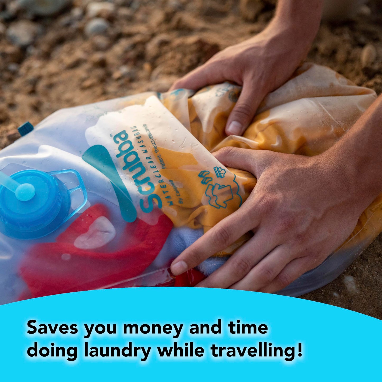 Scrubba Waterclear Wash Bag Portable Washing Machine - New Water Inlet/Outlet for easy rinsing - Manual Portable Washer for Travel, Camping, Laundry, Baby Clothes - Travel Essentials, Gift - 6.9 oz