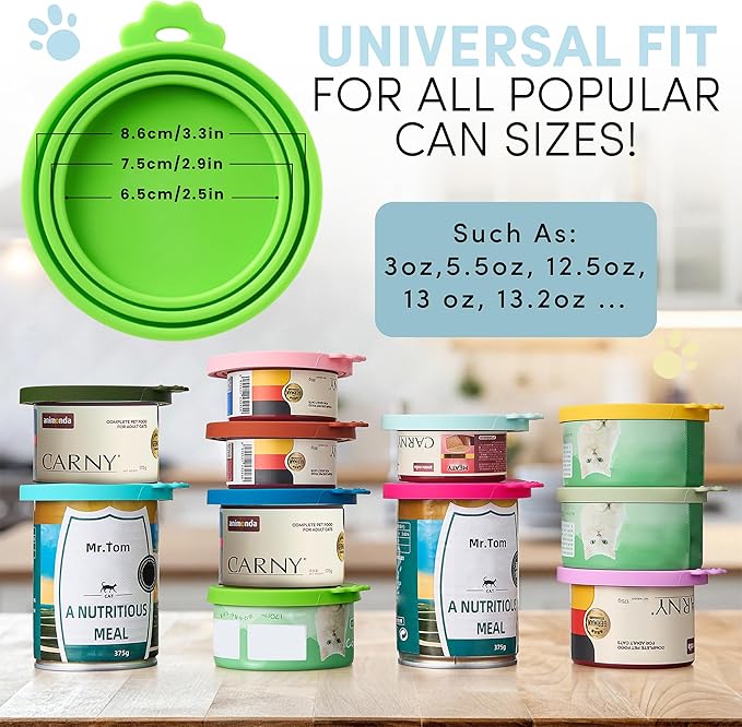 4 Pack Universal Pet Food Can Covers Lids - One fit 3 Standard Size Cans for Cats and Dogs Food Cans - Easy to Clean - Safe Silicone - Pastel Meadow