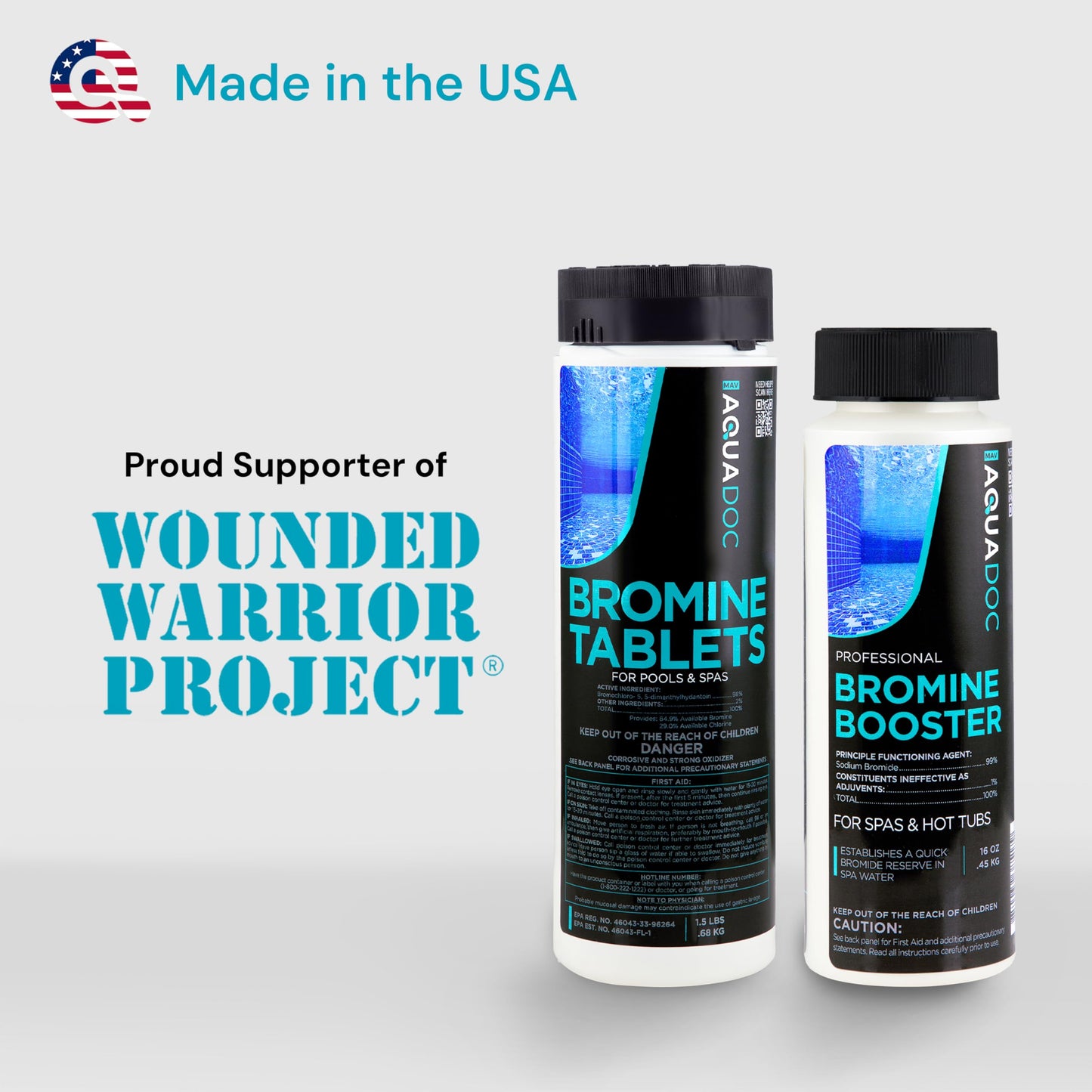 AquaDoc Bromine Tablets and Booster Bundle for Spa Hot Tubs - Includes 1.5lb Spa Tablets and 1lb Bromine Booster - Made in USA