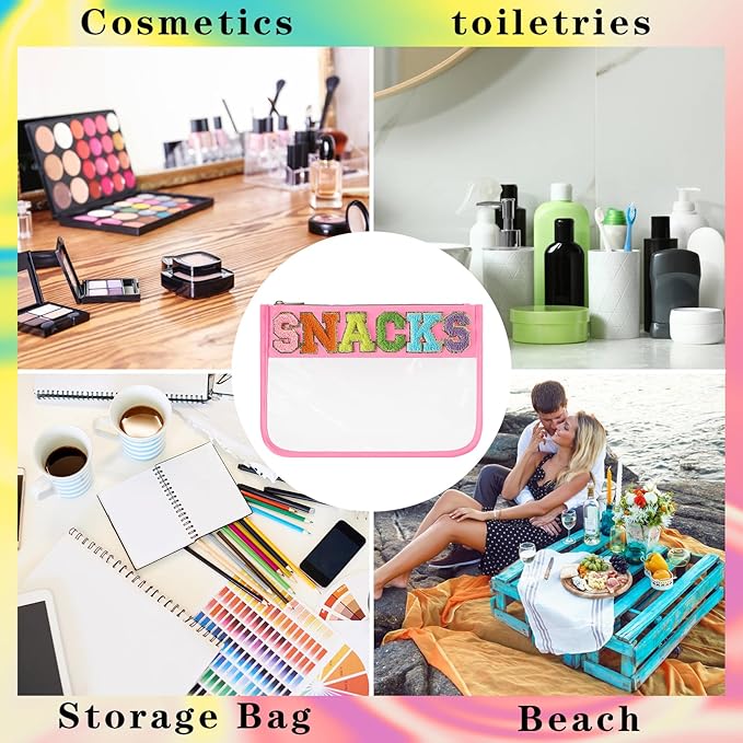 DYSHAYEN Chenille Letter Clear Zipper Pouch for Travel,Nylon Clear Cosmetic Bag,Makeup Travel Bag for Women Girls 11.8 Inches x 8.2 Inches