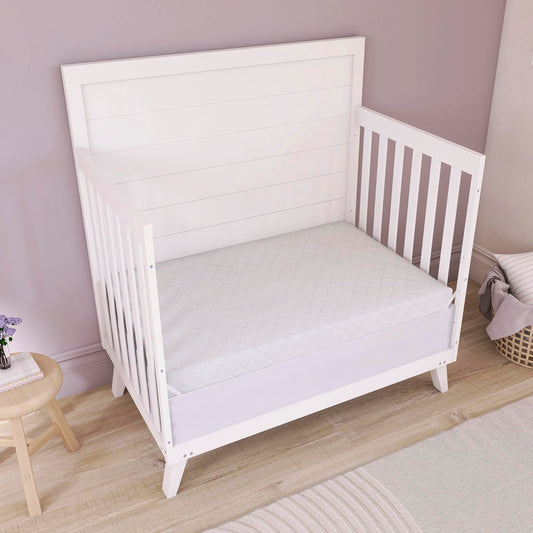 Dream On Me Holly 2-in-1 Mini & Portable Crib Mattress (38”x 24”x 3”), Dual Sided, Vinyl Waterproof Cover, 3” Fiber Core, GREENGUARD Gold Certified, Fits Standard Portable and Mini-Cribs