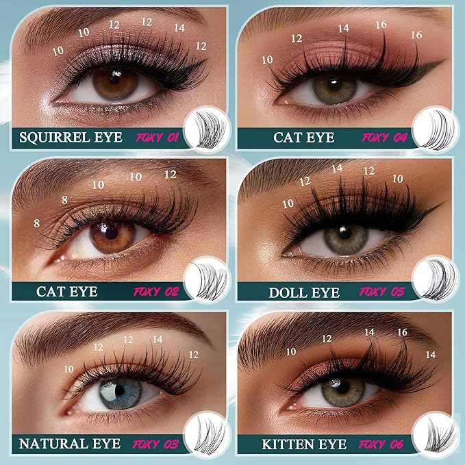 Vasa Muse Lash Clusters - Wispy Natural & Manga Spiky Lash Cluster Wide Invisible band 10-16mm Eyelash Clusters Kit D Curl Lash Extension Kit WideSpan DIY at Home for Starter