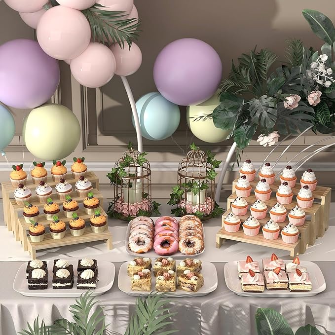 2 Set Wooden Tiered Risers Display Stands for Vendor Events,Stackable Wood Cupcake Display Stand,Farmhouse Decor Wood Dessert Table Display Set,Vendor Booth Display Items,Food Display Risers for Party