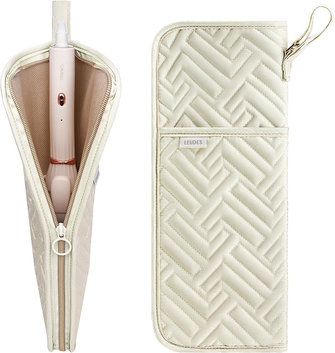 Hair Tool Organizer Heat Resistant Mat for Flat Iron Case Hot Tools Curling Iron Holder Hair Tools Travel Bag for Straightener Brush Pad Pouch Hairstylist Essentials (Beige)
