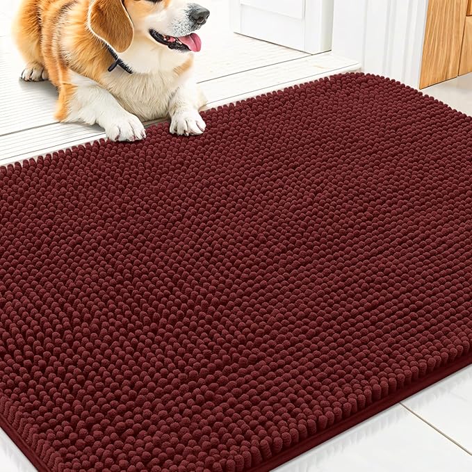 Smiry Dog Door Mat for Muddy Paws 30x20, Absorbs Moisture and Dirt Doormat, Non-Slip Washable Quick Dry Chenille Front Door Mat Indoor Entrance, Entryway Carpet for Inside Floor, Caramel Russet