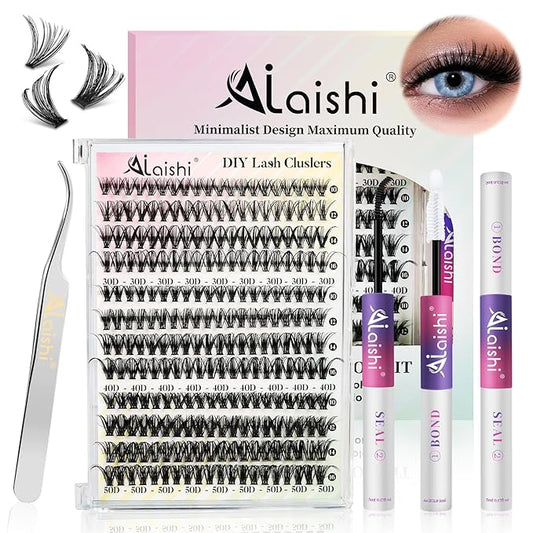 Lash Clusters Kit, DIY Cluster Eyelash Extensions 9‑16mm, 30D+40D+50D, 240pcs, D Curl Natural Volume Lashes with Lash Bond and Seal,Tweezers–Waterproof Fake Cat Eye Wispy Individual Clusters(MIX3-1-S)
