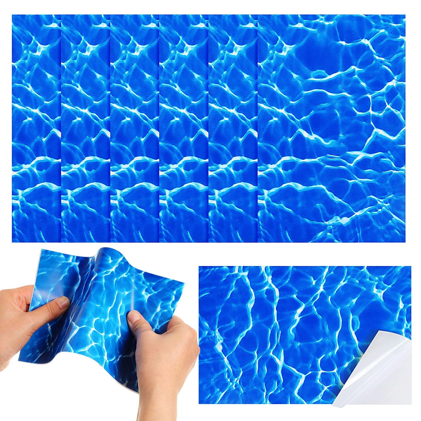 Yexiya 6 Pcs PVC Pool Repair Patches 8.45x5.51 Inch - Heavy-Duty Vinyl Adhesive Patch Kit for Above Ground Pools, Air Mattress, Inflatable Boats, Tents(Ripple,Dark Blue)