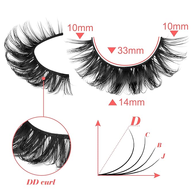 False Lashes Russian Strip Lashes DD Curly False Eyelashes Natural Look Fluffy Fake Eyelashes Pack