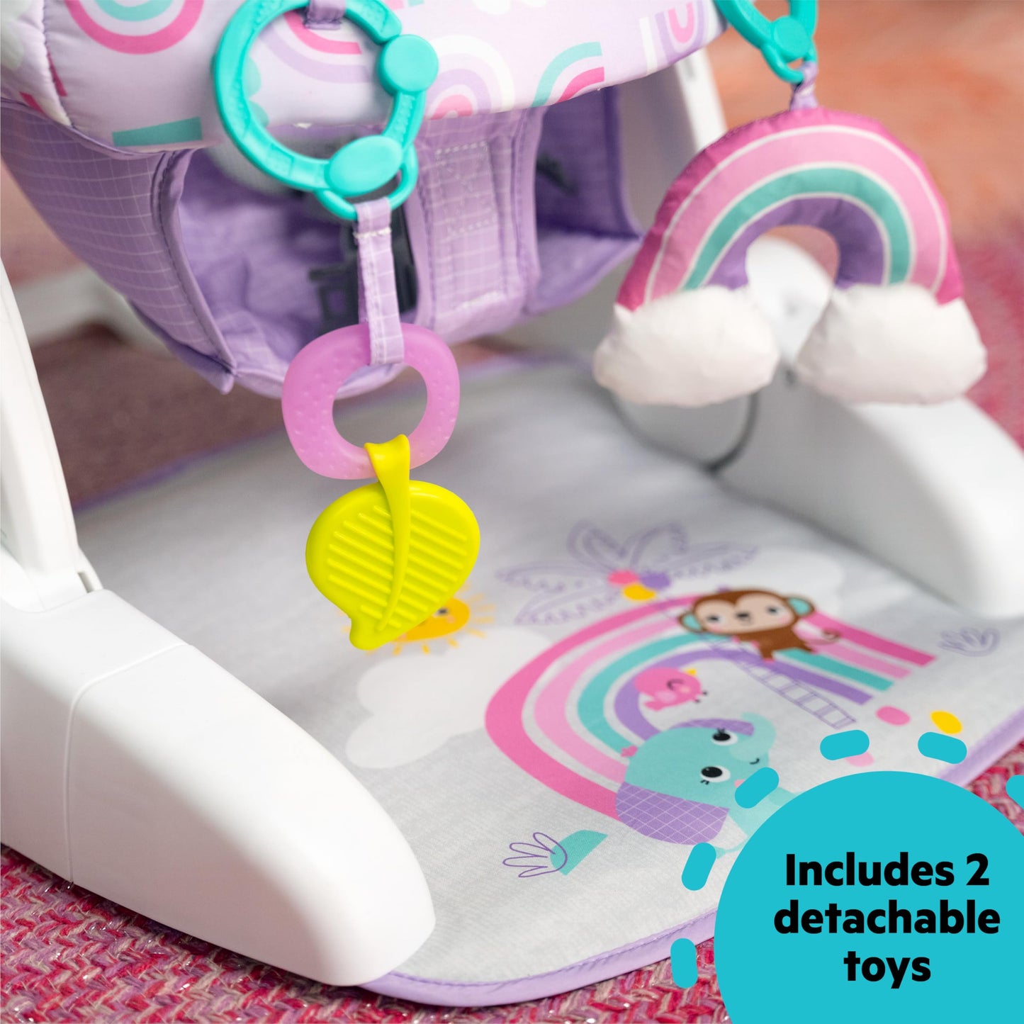 Bright Starts Learn-to-Sit Baby Floor Seat, 2-Positions Grow with Infant, Portable Baby Chair, Includes Sensory Toys, Unisex, 4-12 Months, Purple Paradise