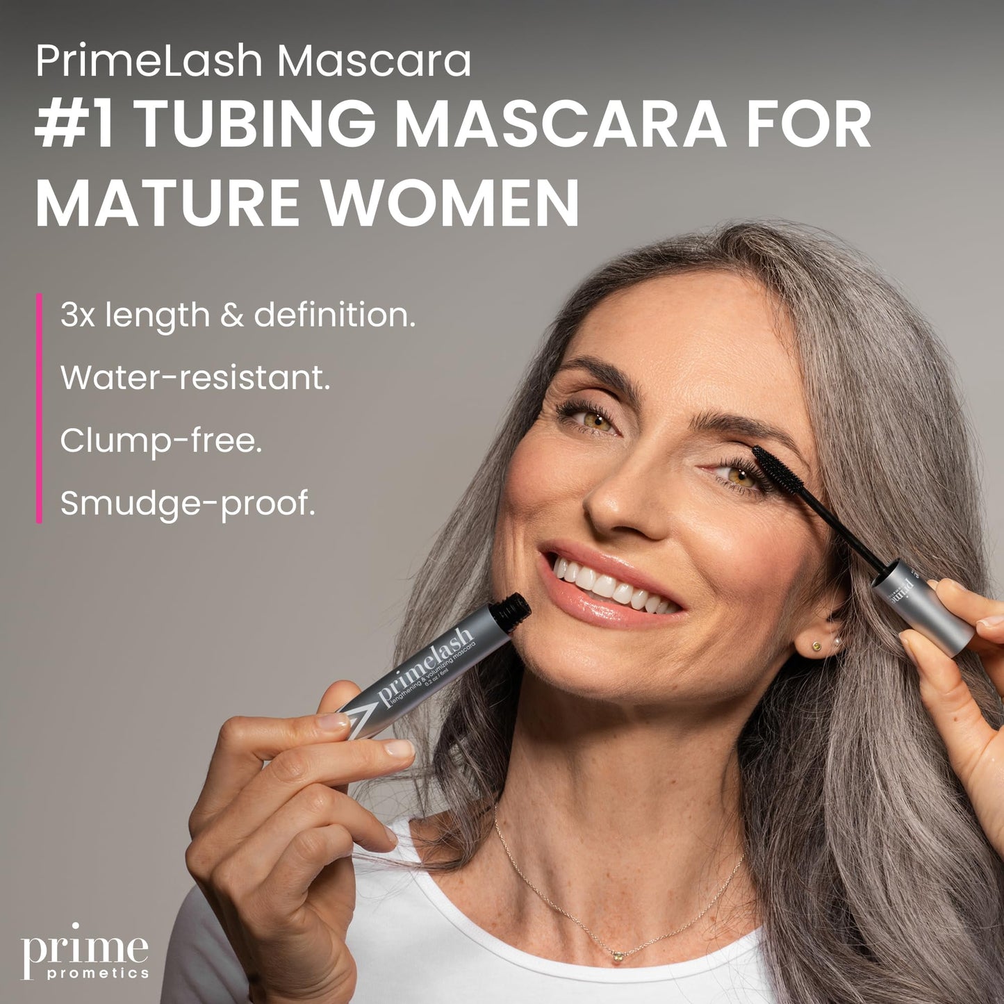 Prime Prometics PrimeLash Mascara for Older Women – Volumizing, Incredible Length in 2 Coats – Long-Stay, Zero Clumps, Hypoallergenic (Black)