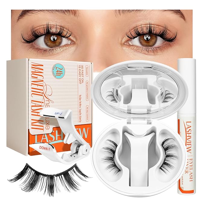 LASHVIEW Upgrade Magnetic Eyelashes with Applicator Soft Magnetic Eyelashes Natural Look Reusable No Glue Needed Easy to Wear and Remove (YT48)