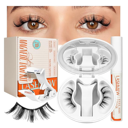 LASHVIEW Upgrade Magnetic Eyelashes with Applicator Soft Magnetic Eyelashes Natural Look Reusable No Glue Needed Easy to Wear and Remove (YT48)
