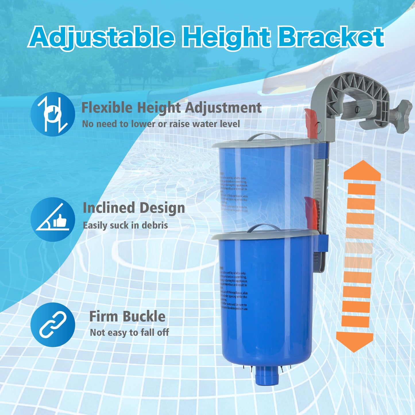 MUWOOB Above Ground Pool Skimmer with 5 Skimmer Socks, Wall Mount Surface Skimmer with Hose & Basket, Compatible with Intex Pools, Adjustable Floating Filter, Automatically Removes Leaves & Debris
