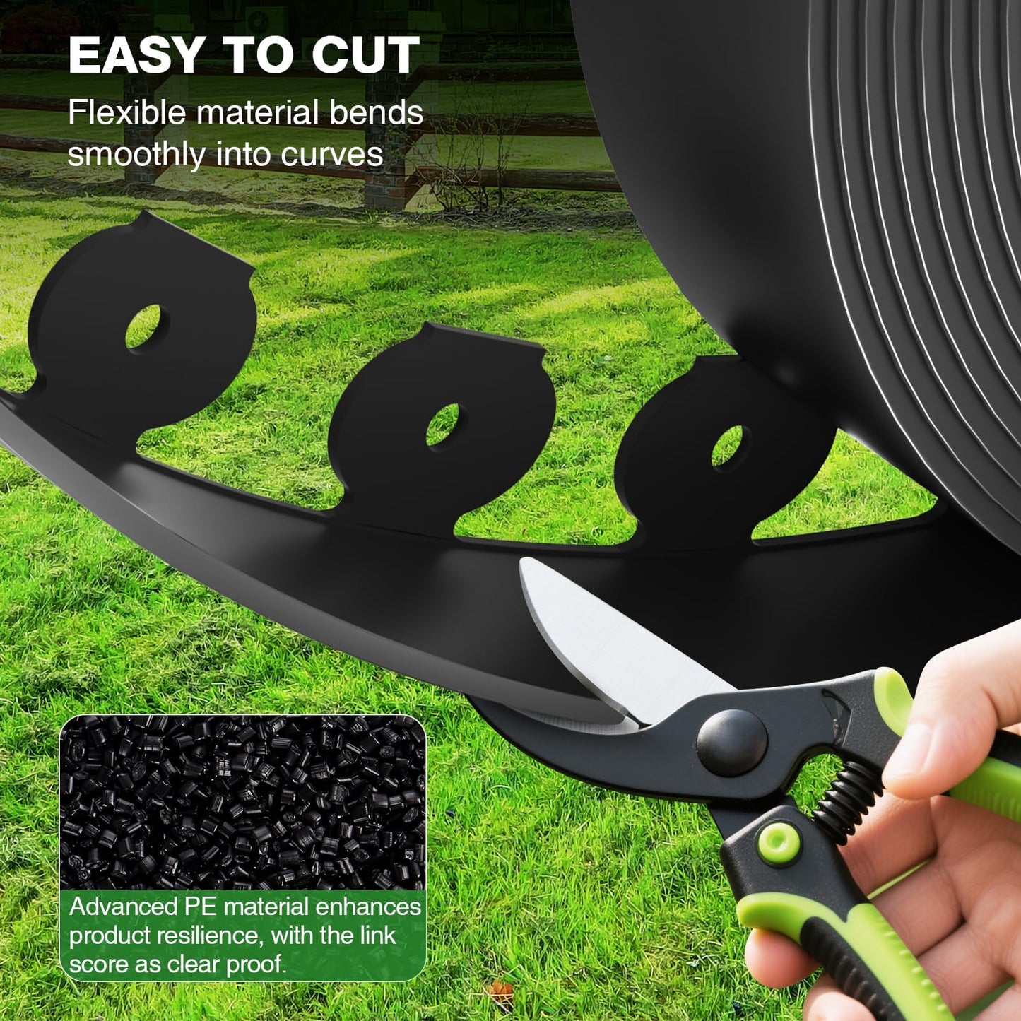 MIXC 100ft Landscape Edging Kit with 150 Spikes, Not Digging Flexible Plastic Edge Border for Landscaping, Lawn, Garden, Flower Beds, Yard, Paver, Playground, Pathway,3pack, 33ft Each,1.5in high